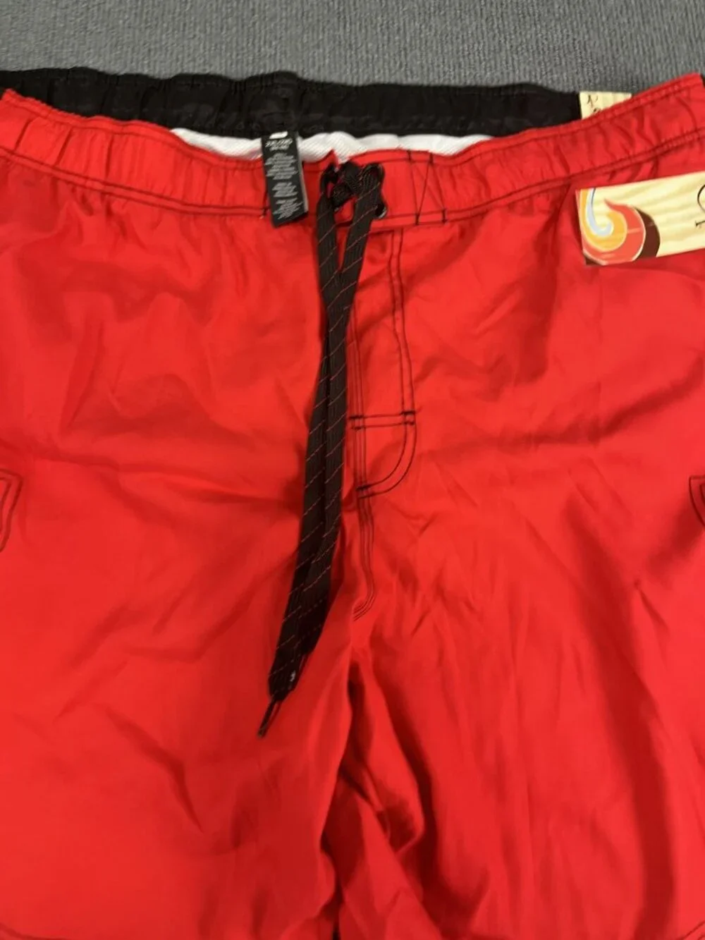 OP Mens Red Cargo Swim Trunks 2XL Drawstring Waist Above Knee 20.5